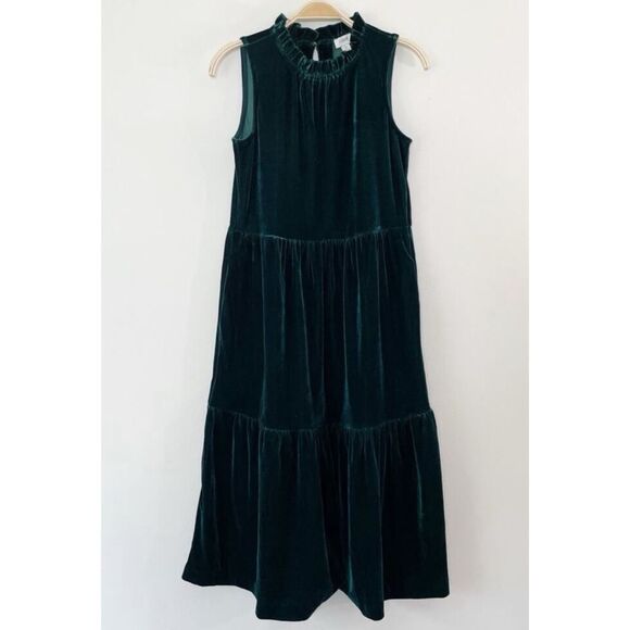 Women’s J. Crew Old Forest Green Velvet Sleeveless Midi Dress Size 4 / NWOT - Picture 5 of 8